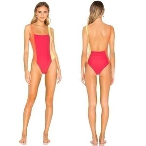NWT Lovewave Revolve Lucy One Piece Sunburst Swimsuit Red Orange Yellow